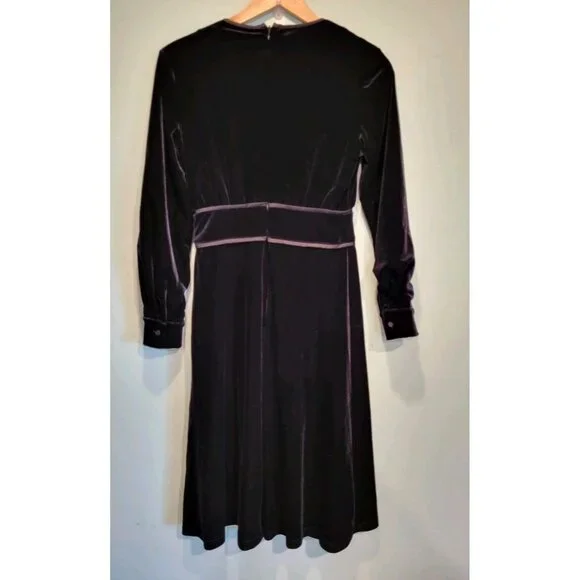 Black Velvet Long Sleeve Dark Cottagecore Whimsygoth Fairygrung Midi Dress Sz XS - Picture 4 of 7